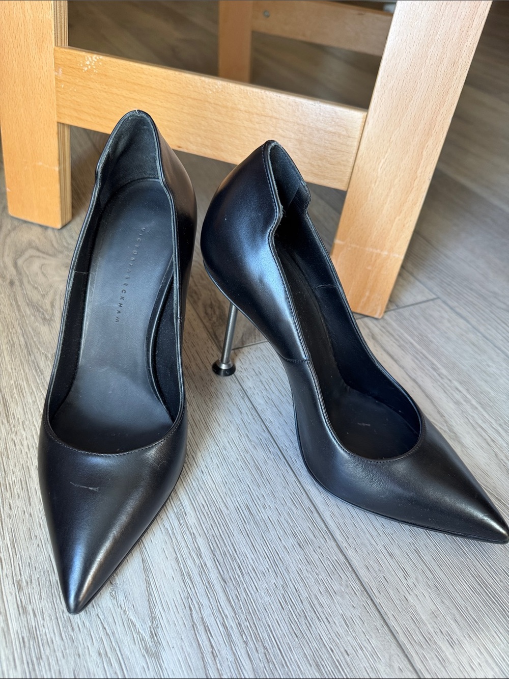 Victoria Beckham Black Pointed Leather Stiletto Pumps